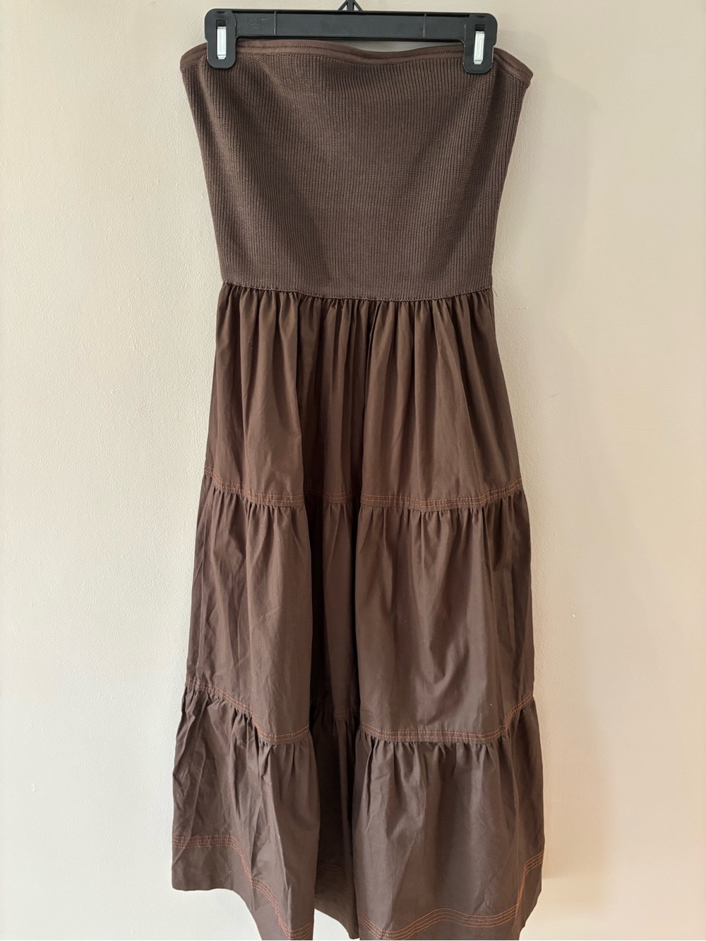 Strapless Brown Tiered Maxi Dress
